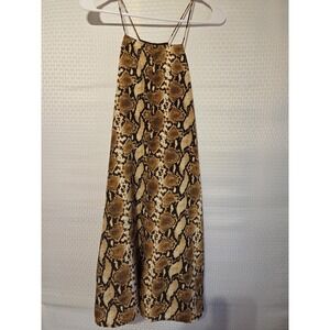 Pearle 88 Women's Large Snake Print Slip Dress Brown Black Spaghetti Strap Lined